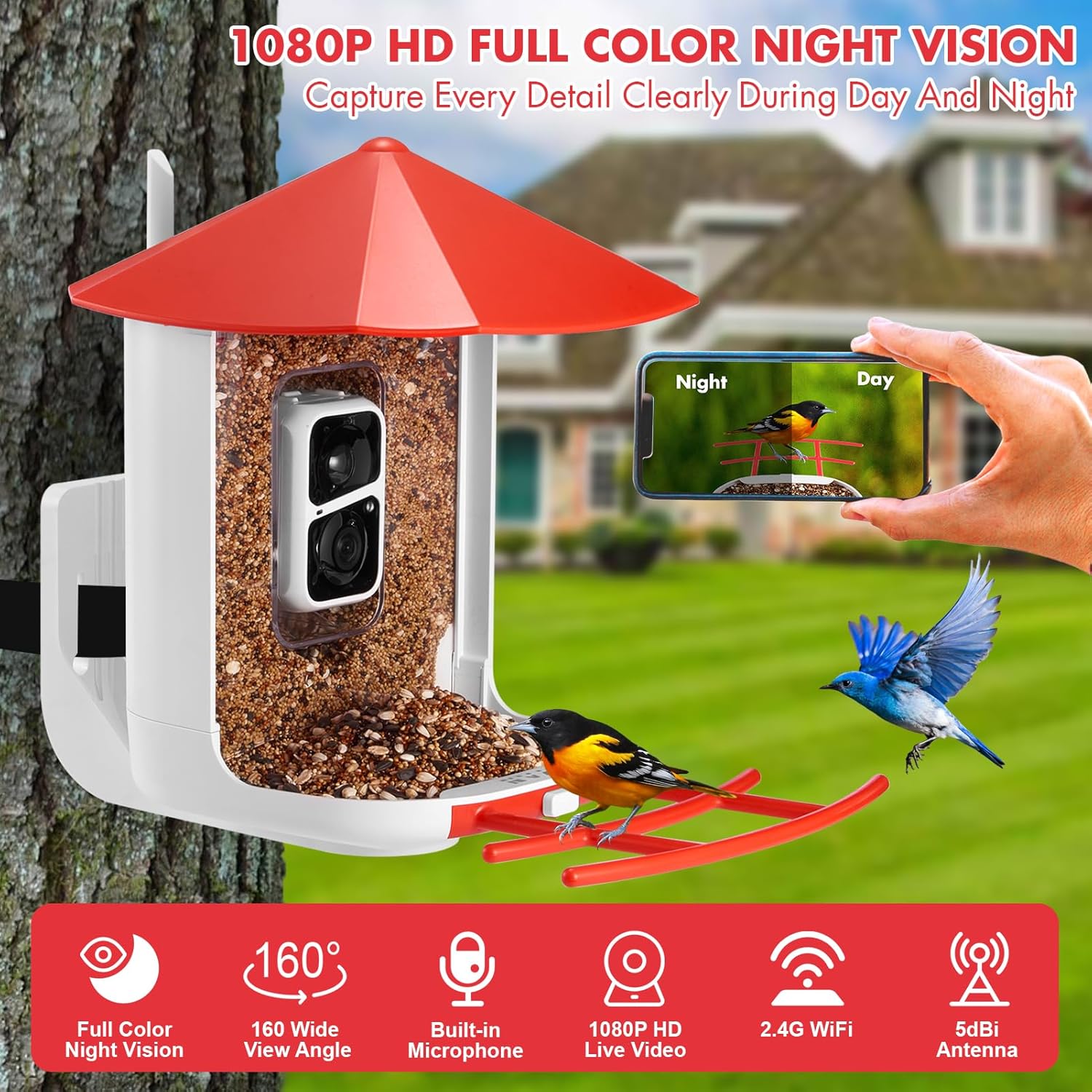 Bird Feeder with Camera, Smart Bird Feeder Camera, Bird Watching Camera with AI Identify Bird Species, 2K HD Auto Capture Bird Videos & Motion Detection, Ideal Gift for Birder Bird Lovers