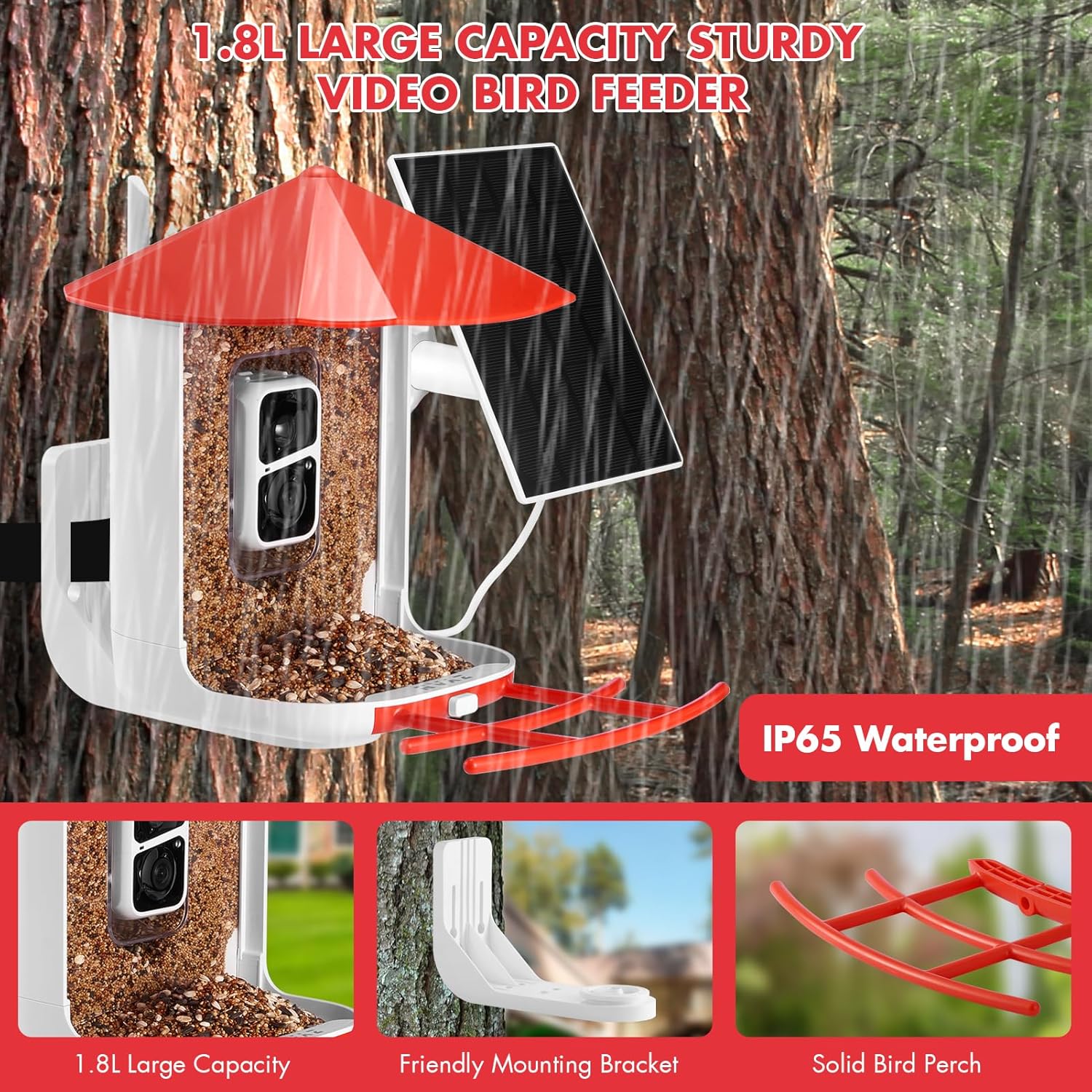 Bird Feeder with Camera, Smart Bird Feeder Camera, Bird Watching Camera with AI Identify Bird Species, 2K HD Auto Capture Bird Videos & Motion Detection, Ideal Gift for Birder Bird Lovers