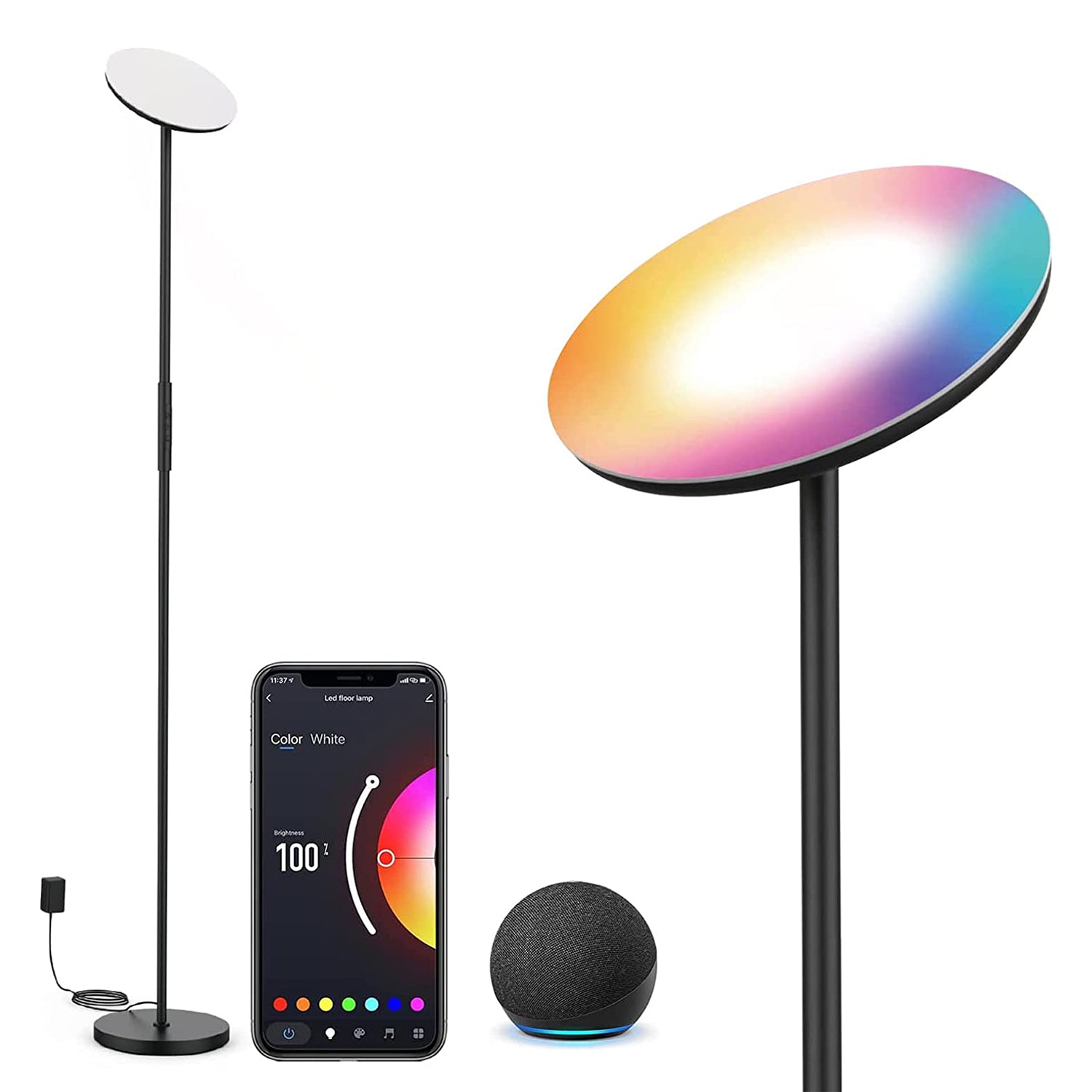 Banord Smart Floor Lamp, 24W RGBW LED Floor Lamp WiFi Lamp Works with Alexa, Dimmable Torchiere Floor Lamp for Bedroom LivingRoom Lamp Bright Modern Tall Standing Lamp Music Sync Balck Floor Lamp