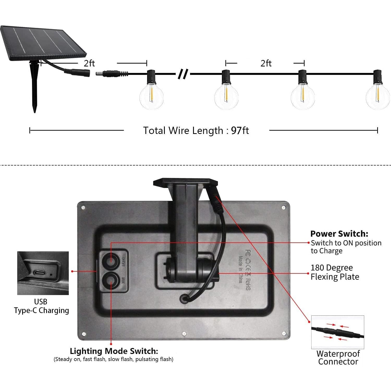 Sun String Lights Plug In G40 Solar Powered String Lights for Indoor & Outdoor Uses – SUNTHIN