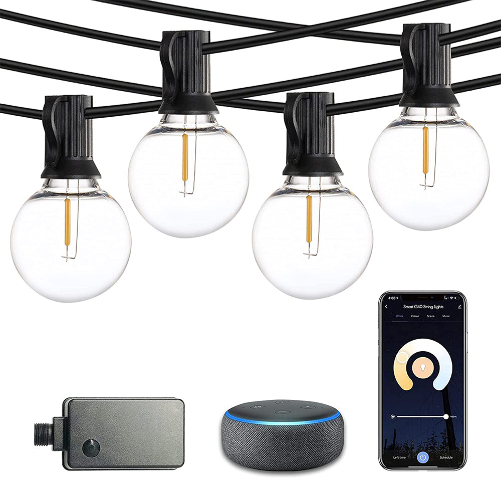 SUNTHIN 48FT Smart String Lights, WiFi Globe String Lights Work with Alexa & Google Assistant, 24 G40 LED Bulbs, Shatterproof & Waterproof Hanging Lights String for Patio, Backyard, Porch, Deck, Party