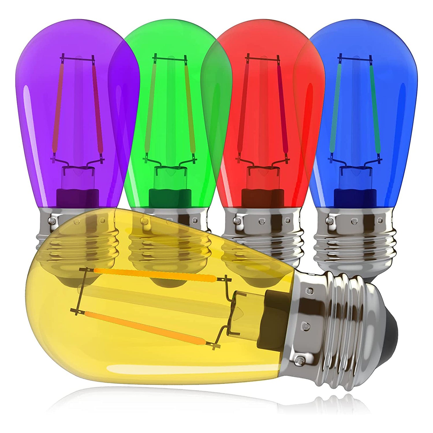 Banord Colored 2W S14 Replacement LED Bulbs, 5 Pack 2700K Dimmable RGB Bulbs Outdoor String Lights Vintage Filament LED Edison Light Bulb, Waterproof & Shatterproof E26 Screw Base Multicolor Bulbs