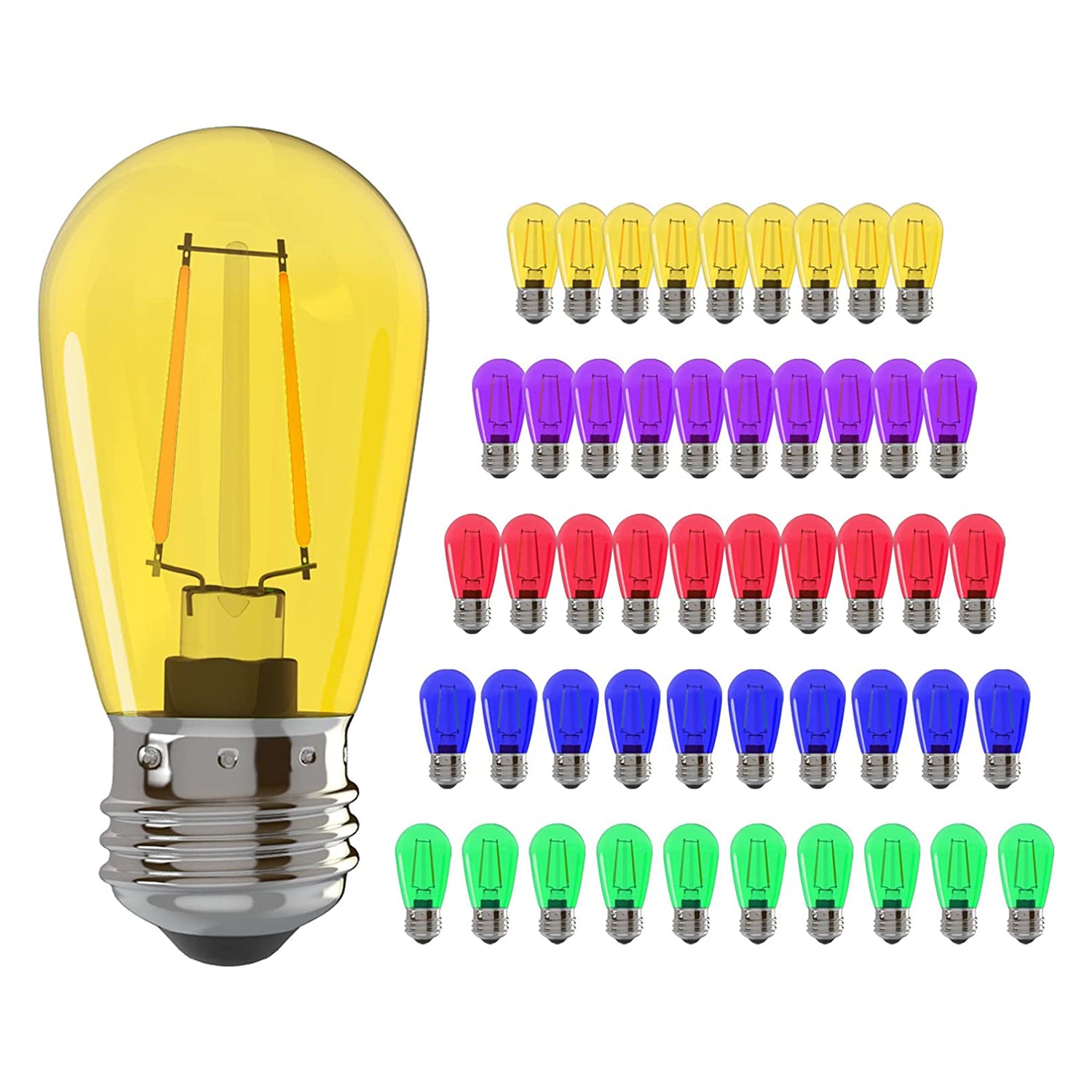 Banord Colored 2W S14 Replacement LED Bulbs, 50 Pack 2700K Dimmable RGB Bulbs Outdoor String Lights Vintage Filament LED Edison Light Bulb, Waterproof & Shatterproof E26 Screw Base Multicolor Bulbs